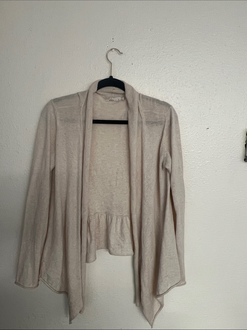 Prana Cream Open-Front Cardigan with Ruffled Hem